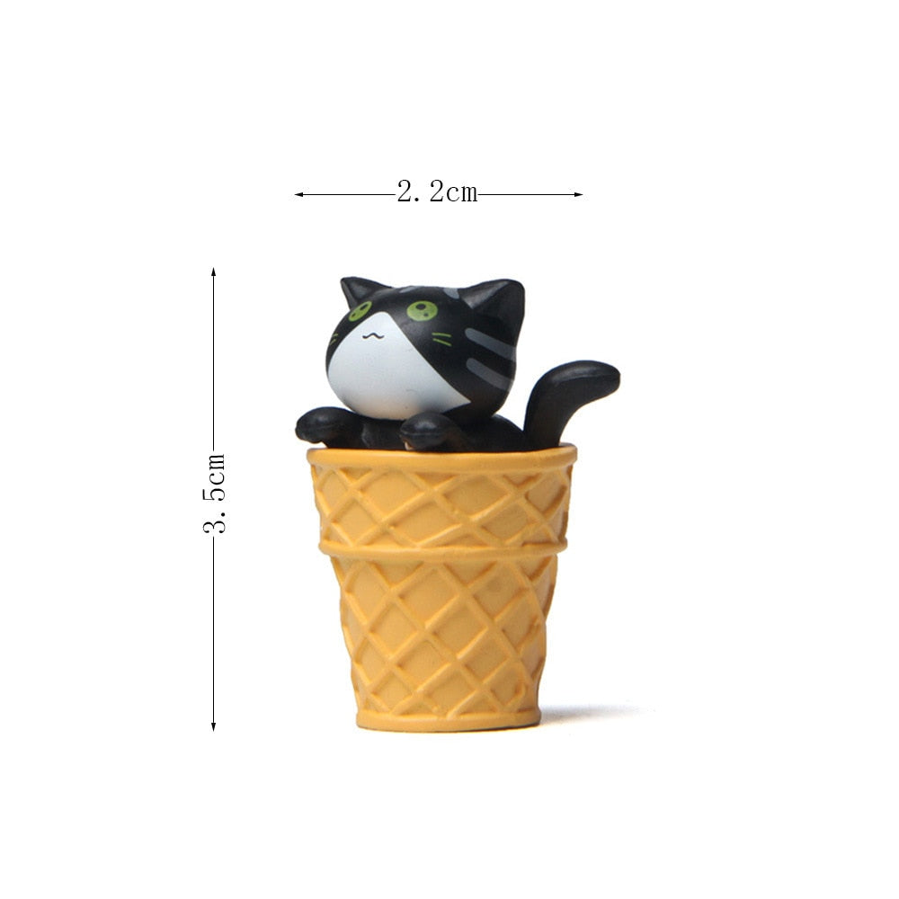 Cute Cat Ice Cream Figurines - Black