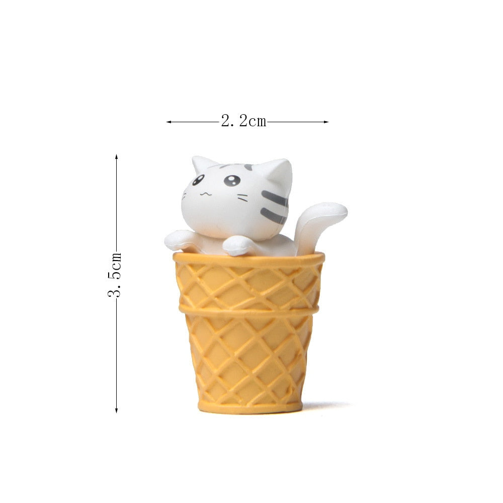 Cute Cat Ice Cream Figurines - White