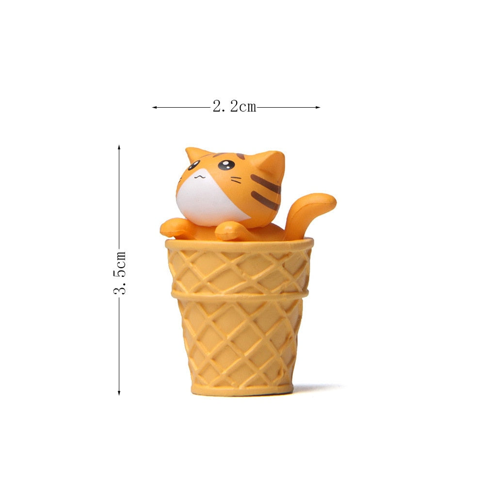 Cute Cat Ice Cream Figurines - Yellow