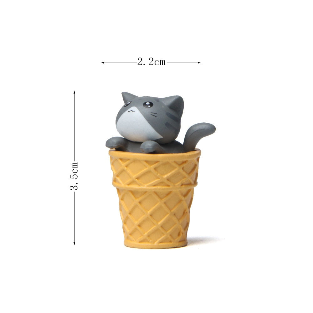 Cute Cat Ice Cream Figurines - Gray