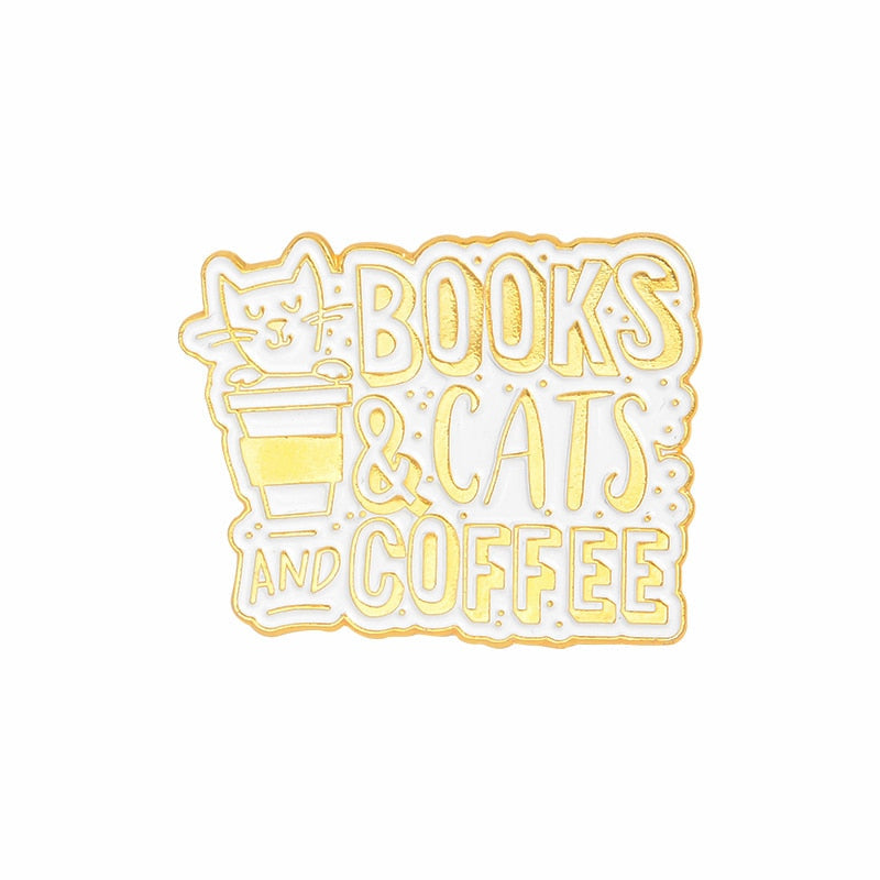 Cute cat pins - book cat cofee
