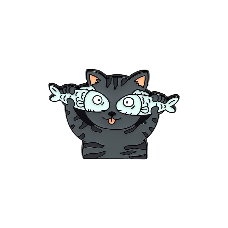 Cute cat pins - fish cat