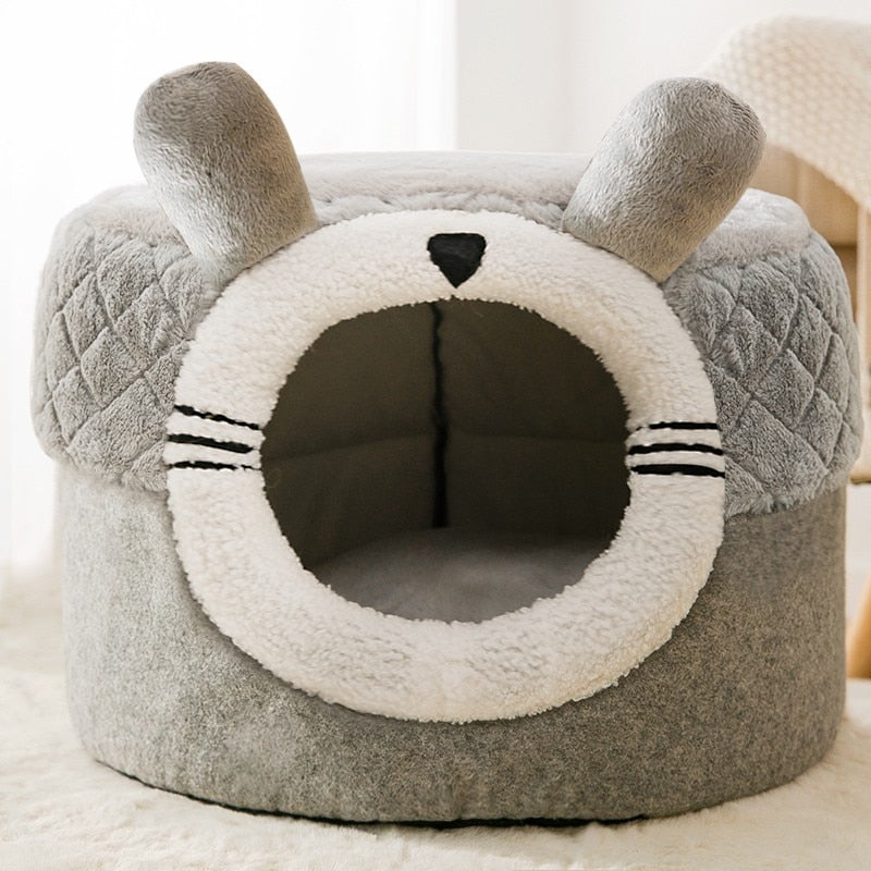 Cute Cave Cat Bed - Grey / S