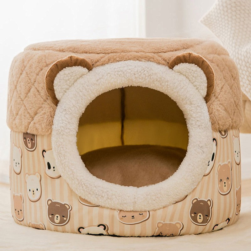 Cute Cave Cat Bed - Brown / S