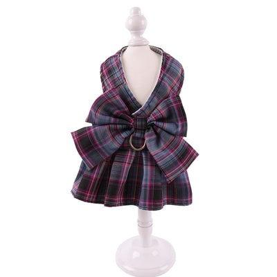 Cute Checkered Cat Dress - Gray Purple / XS