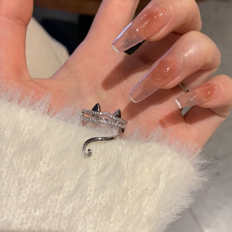 Cute Diamond Cat Ring - cat rings