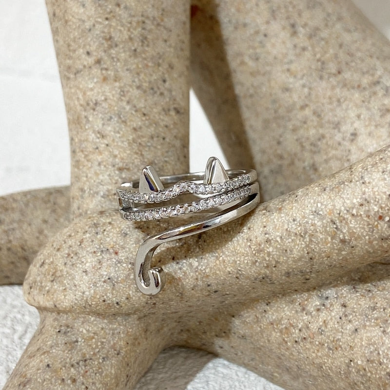 Cute Diamond Cat Ring - cat rings