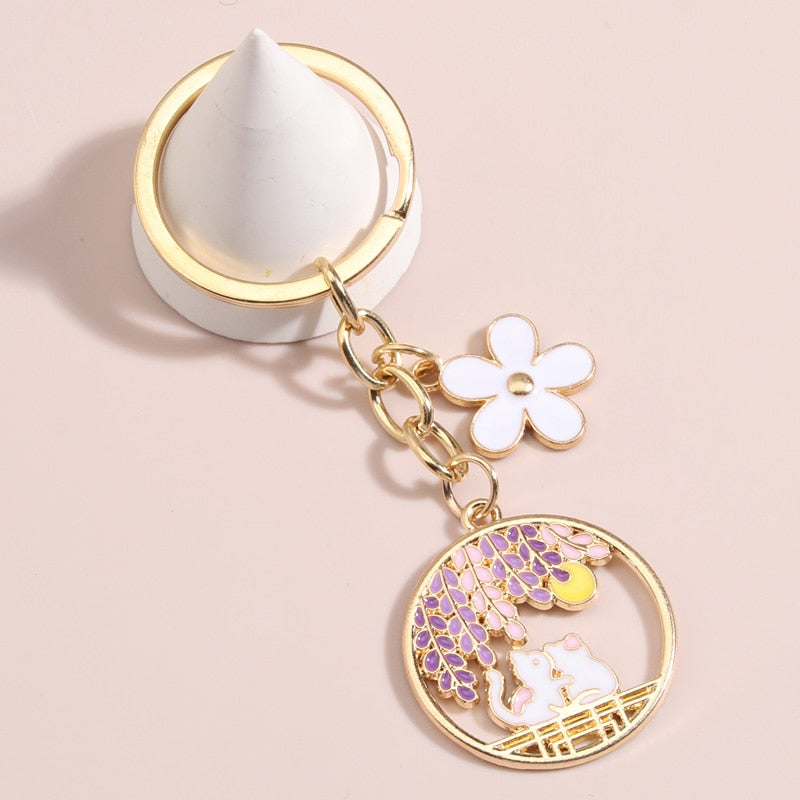 Cute Flower Cat Keychain - Purple - Cat Keychains