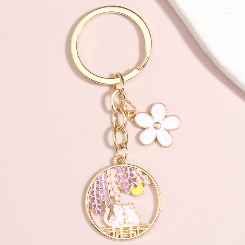 Cute Flower Cat Keychain - Cat Keychains