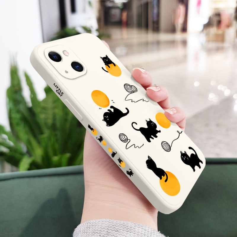 Cute iPhone Black Cat Phone Case - iPhone 13 / White - Cat