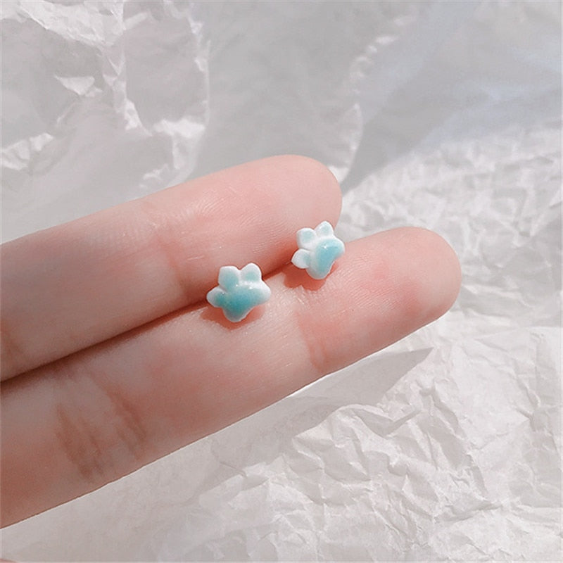 Cute Paw Cat Earrings - Blue - Cat earrings
