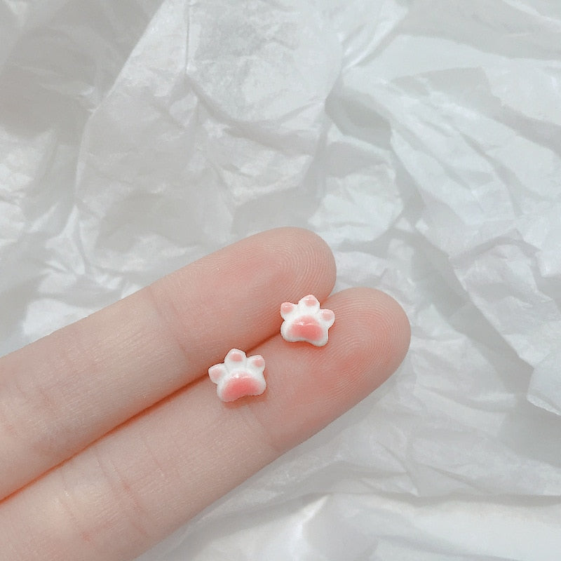 Cute Paw Cat Earrings - Pink - Cat earrings
