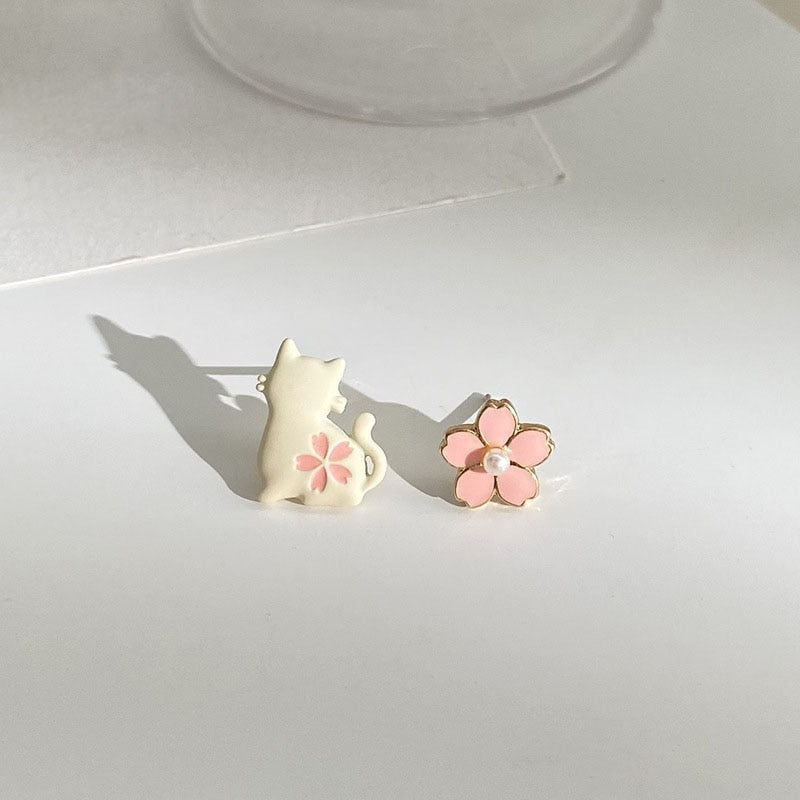 Cute Sakura Cat Earrings - Cat earrings