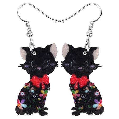 Dangle Drop Cat Earrings - Dark - Cat earrings