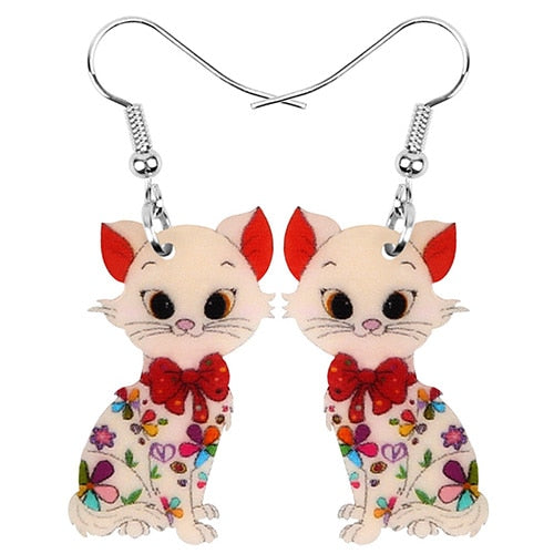 Dangle Drop Cat Earrings - Brown - Cat earrings