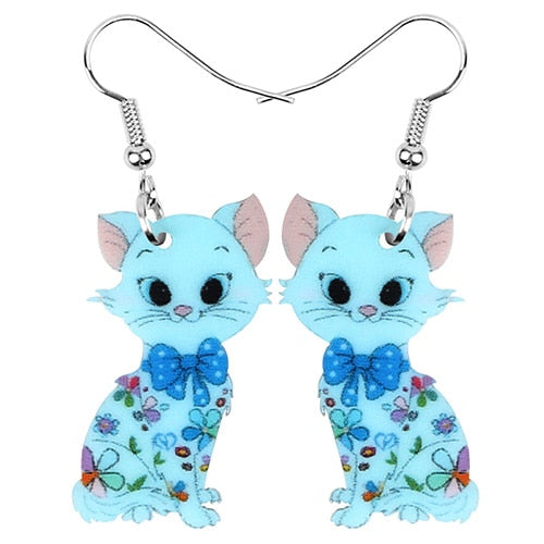 Dangle Drop Cat Earrings - Blue - Cat earrings