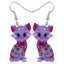 Dangle Drop Cat Earrings - Purple - Cat earrings