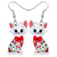 Dangle Drop Cat Earrings - Red - Cat earrings