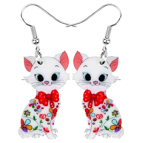 Dangle Drop Cat Earrings - Red - Cat earrings