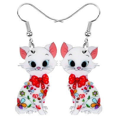 Dangle Drop Cat Earrings - Red - Cat earrings