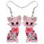 Dangle Drop Cat Earrings - Pink - Cat earrings