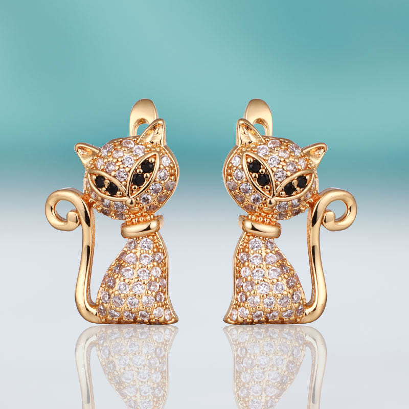 Dangling Cat Earrings - Gold - Cat earrings