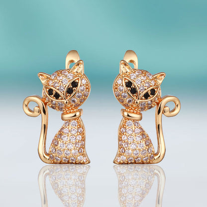 Dangling Cat Earrings - Gold - Cat earrings