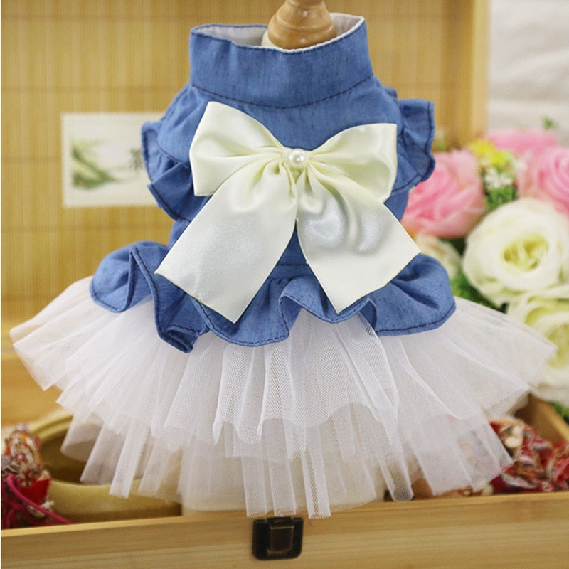 Denim Cat Dress - White / XS
