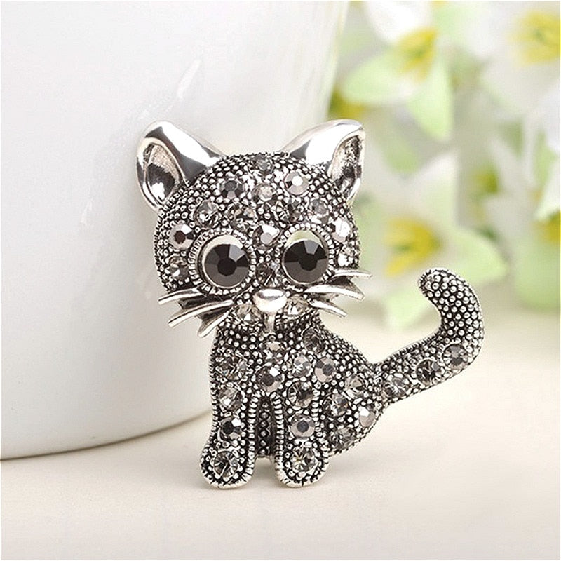 Silver hot sale cat brooch