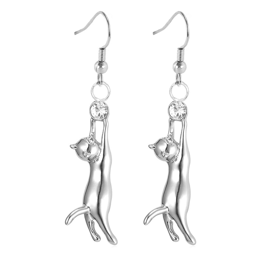 Diamond Cat Earrings - Platinum - Cat earrings