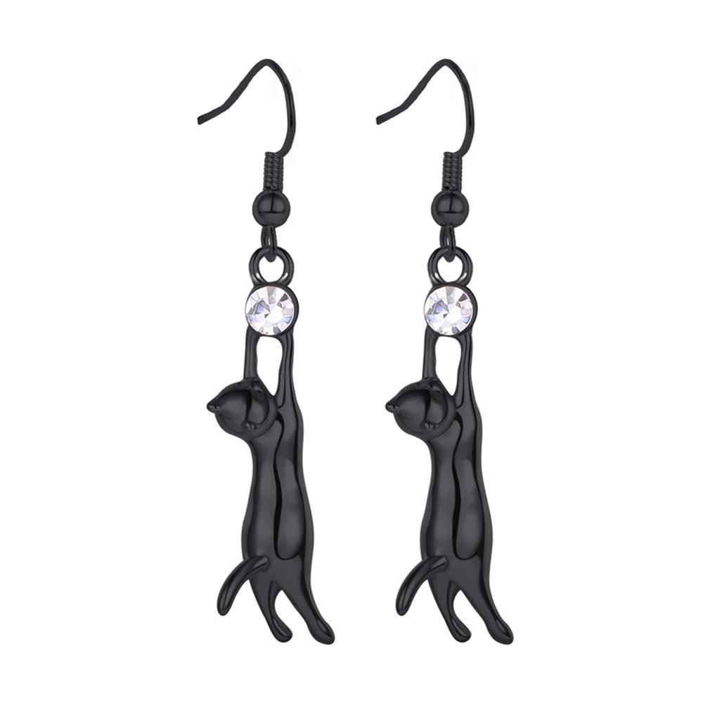 Diamond Cat Earrings - Black - Cat earrings