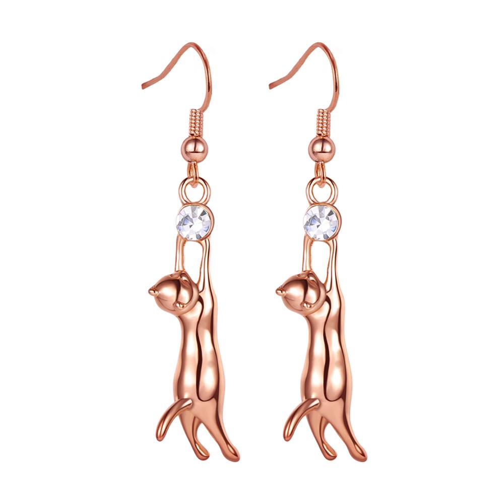 Diamond Cat Earrings - Rose Gold - Cat earrings