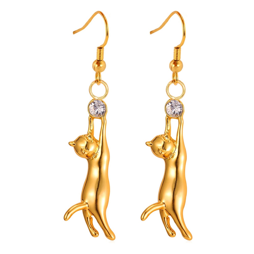 Diamond Cat Earrings - Gold - Cat earrings