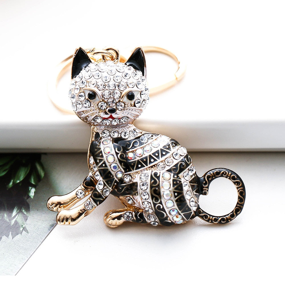 Diamond Cat Keychain - White - Cat Keychains