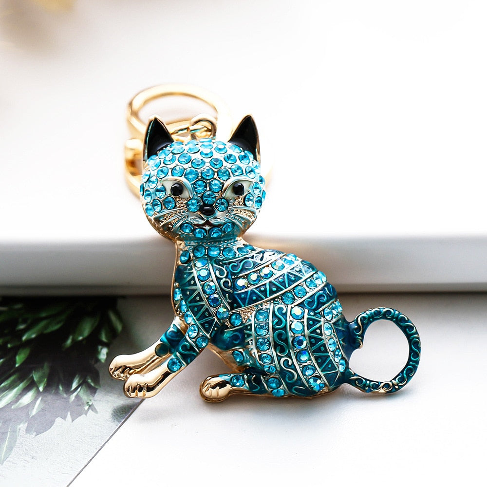 Diamond Cat Keychain - Blue - Cat Keychains