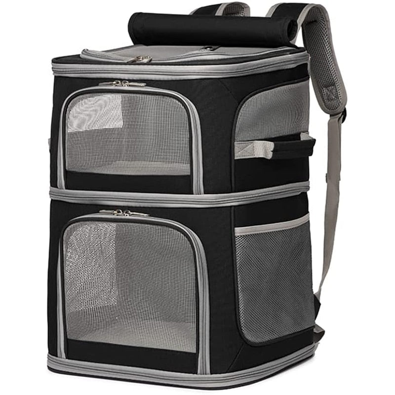 Double Cat Carrier Backpack - Black - Double Cat Carrier