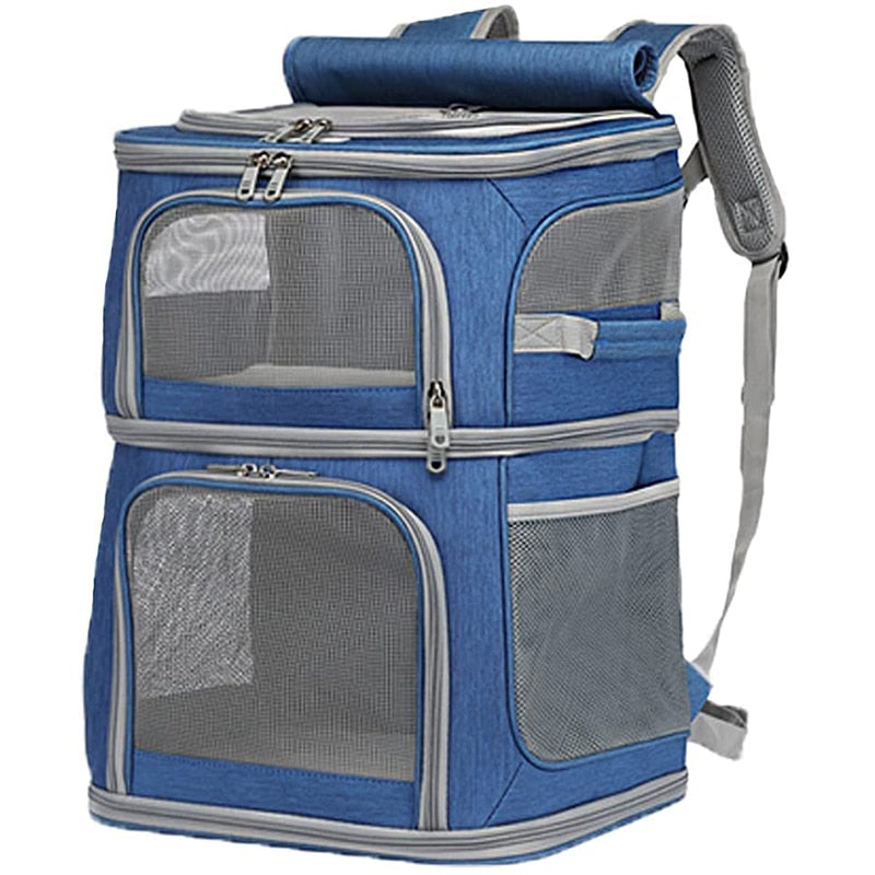 Double Cat Carrier Backpack - Blue - Double Cat Carrier