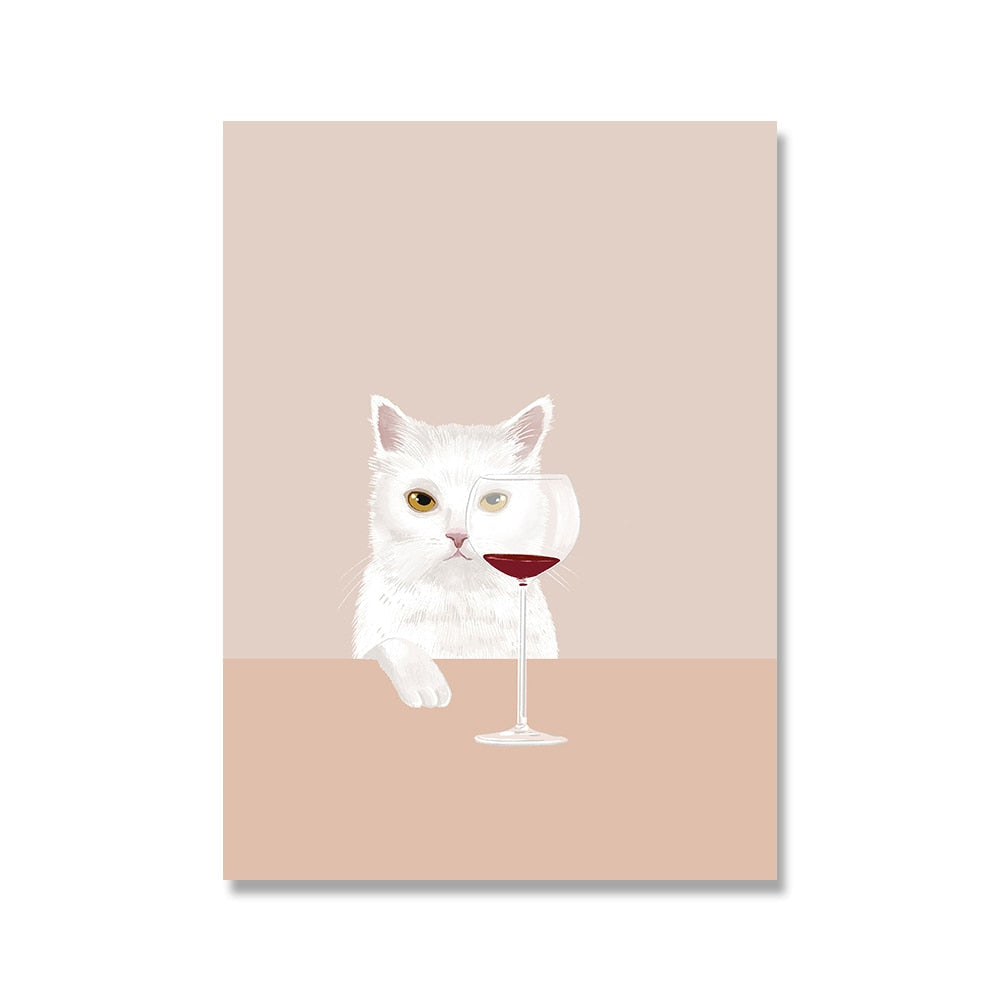 Drinking Wine Cat Poster - 13x18cm no frame / White / China