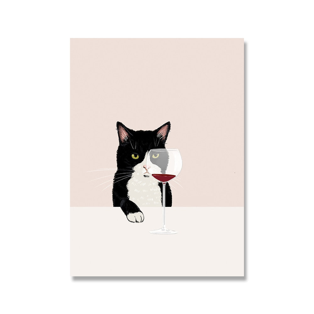 Drinking Wine Cat Poster - 13x18cm no frame / Black / China