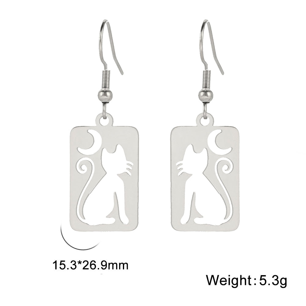 Drop Cat Earrings - Silver - Cat earrings
