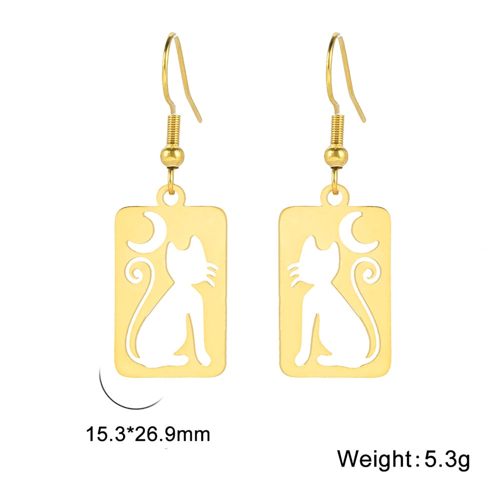 Drop Cat Earrings - Gold - Cat earrings