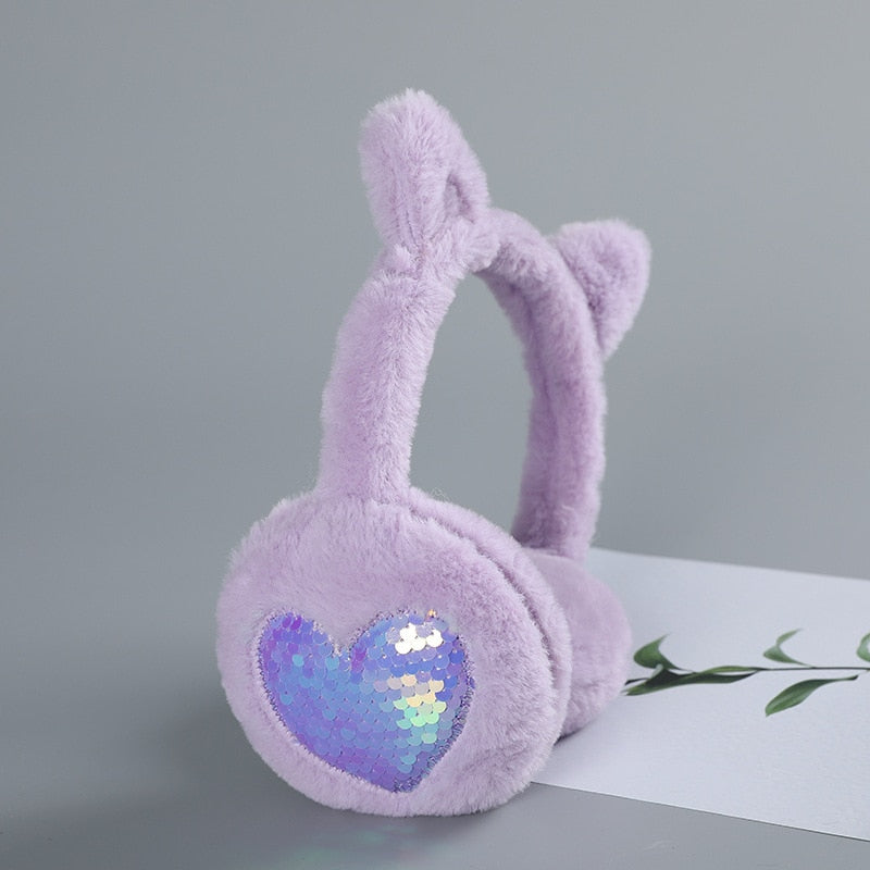 Earmuffs with Cat Ears - Light Purple - Earmuffs with Cat