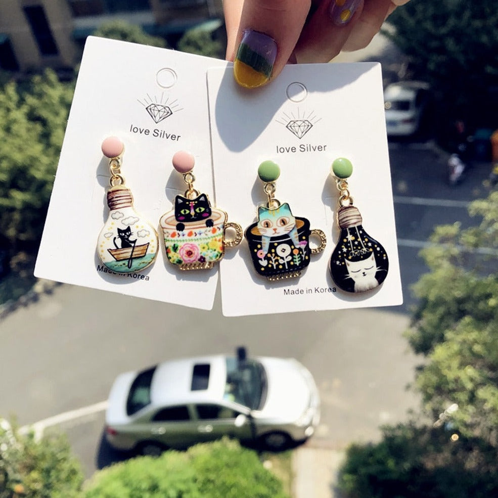 Enamel Cat Earrings - Cat earrings