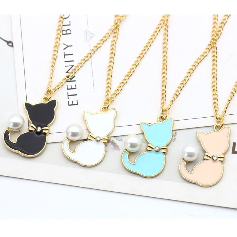 Enamel Cat Necklace - Cat necklace