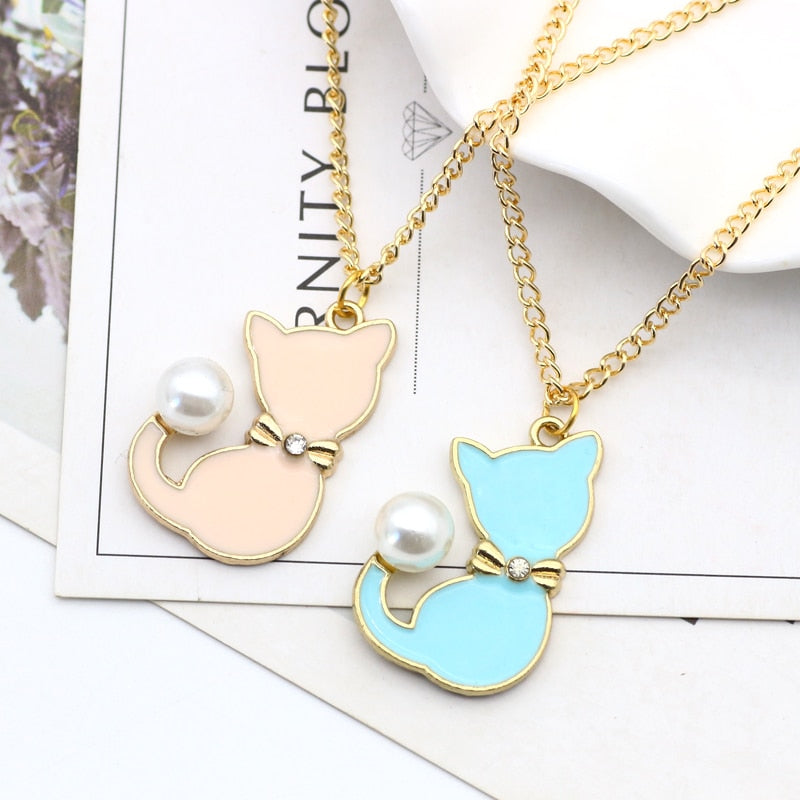 Enamel Cat Necklace - Cat necklace