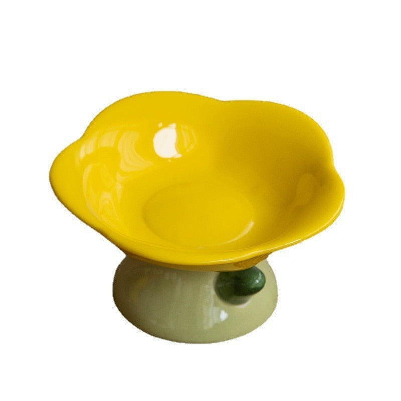 Flower Cat Bowl - Yellow - Cat Bowls