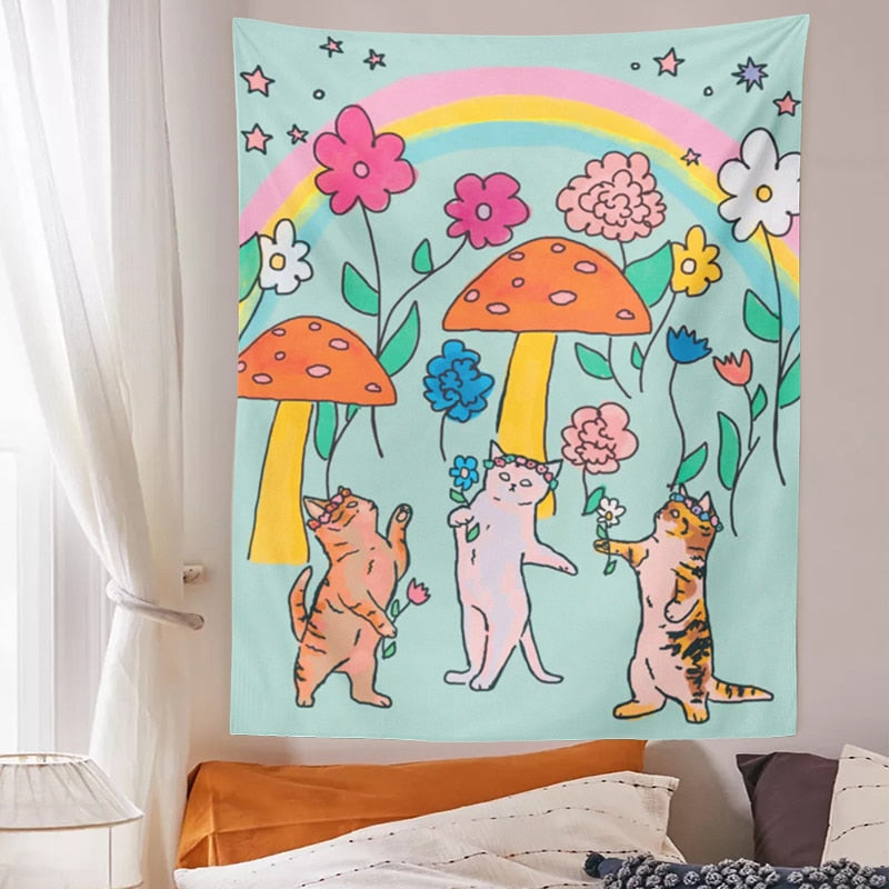 Flower Cat Tapestry - Cat Tapestry
