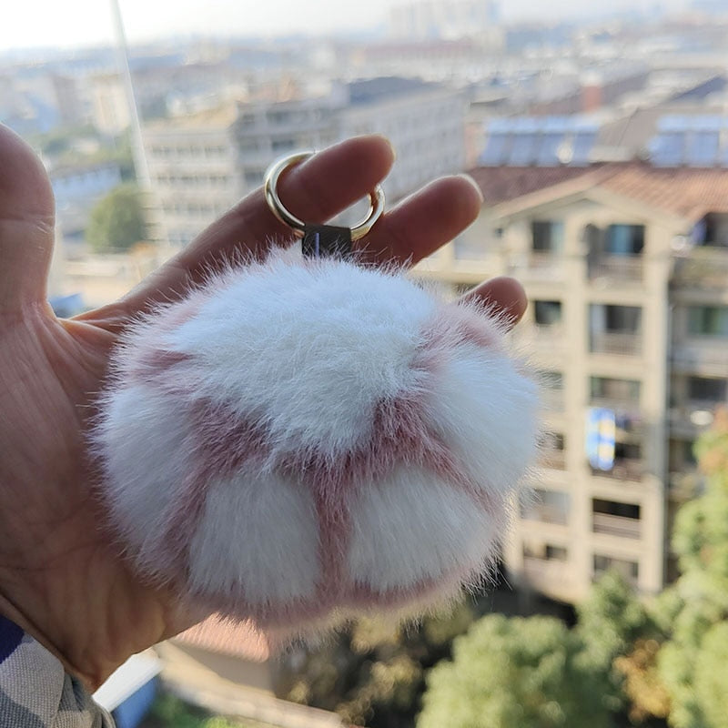 Fluffy Cat Paw Keychain - Pink - Cat Keychains