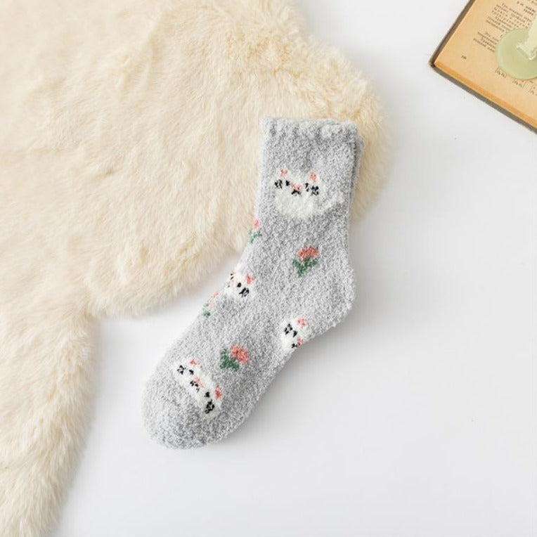 Fluffy Cat Socks - Grey - Cat Socks