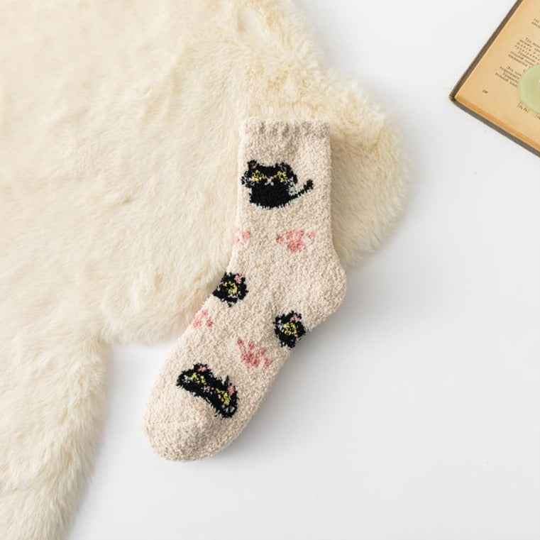 Fluffy Cat Socks - Beige - Cat Socks